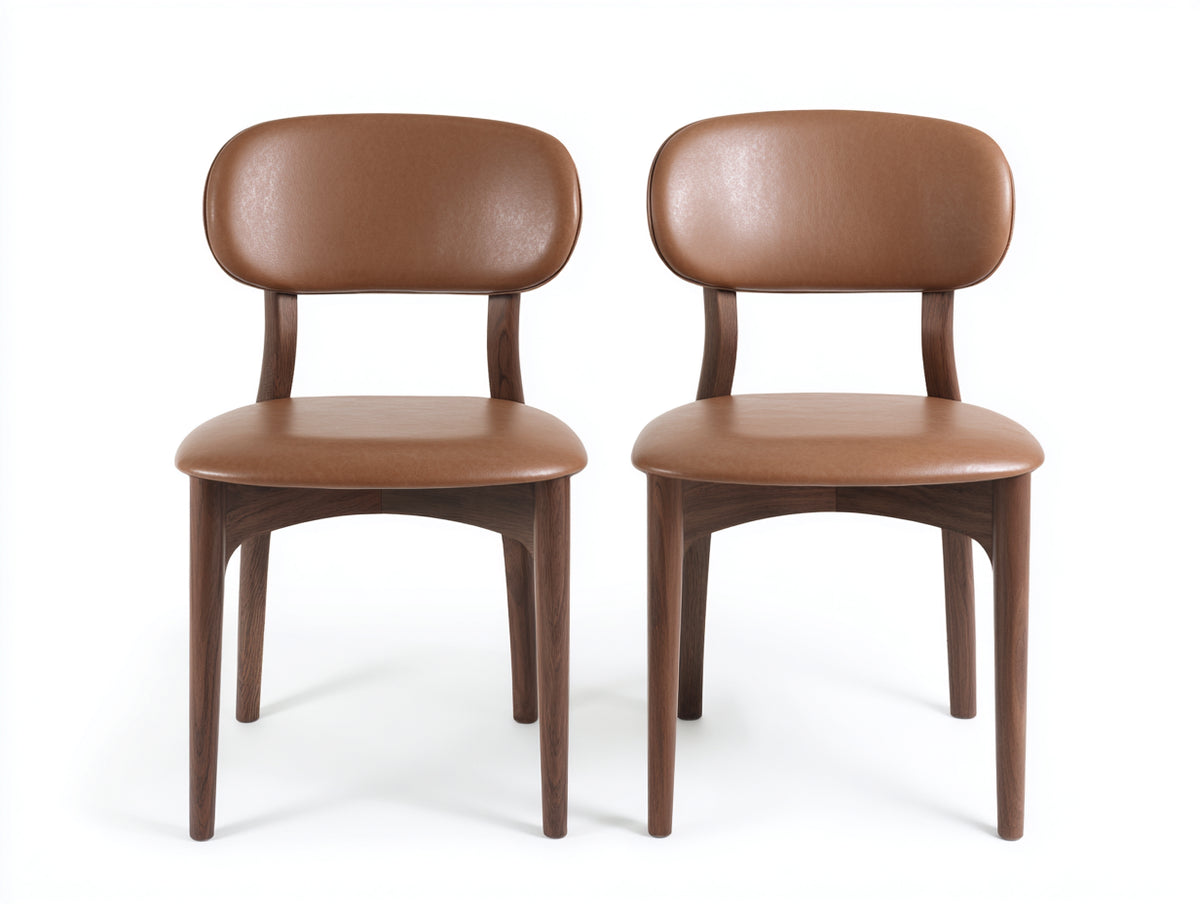 Chaise de salle à manger - Bois-Similicuir - 52 x 55 x 81 cm - Camel-Bois noyer - Style moderne milieu du siècle
