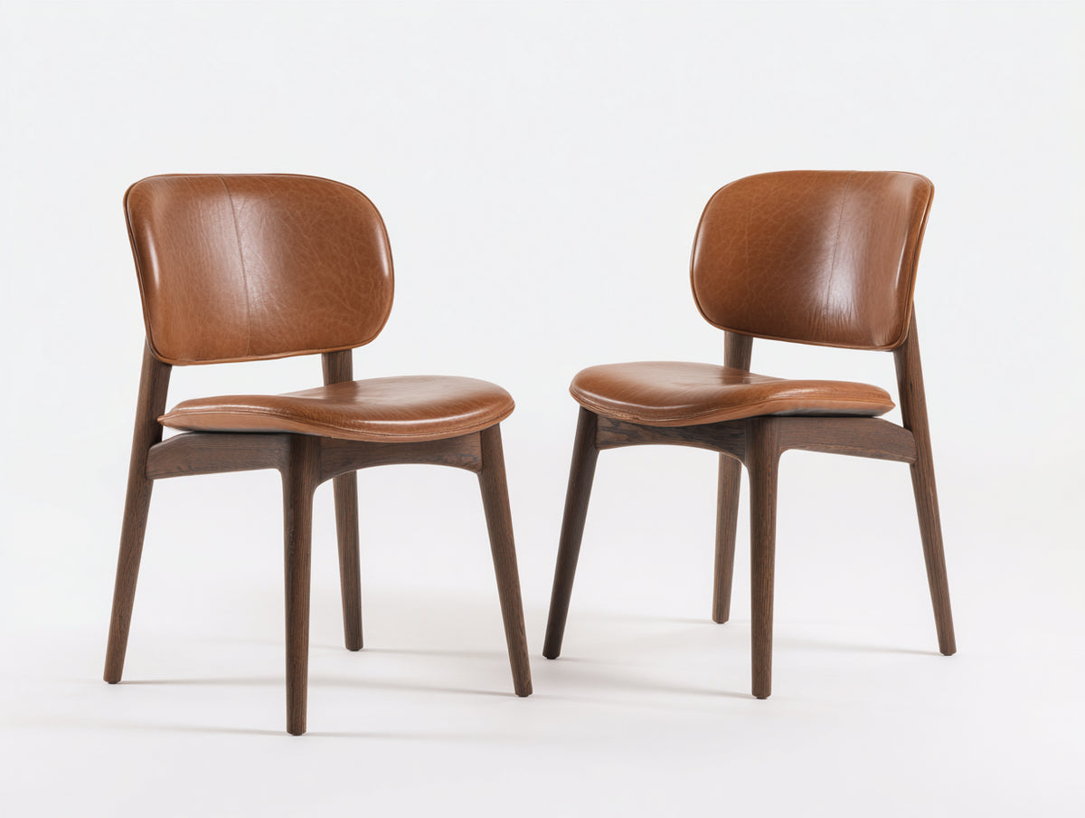 Chaise de salle à manger - Bois-Similicuir - 51 x 55 x 82 cm - Cognac-Bois noyer - Style moderne milieu du siècle