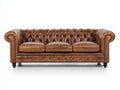 Canapé 3 places - Cuir - 221 x 92 x 77 cm - Marron cognac - Style Chesterfield classique