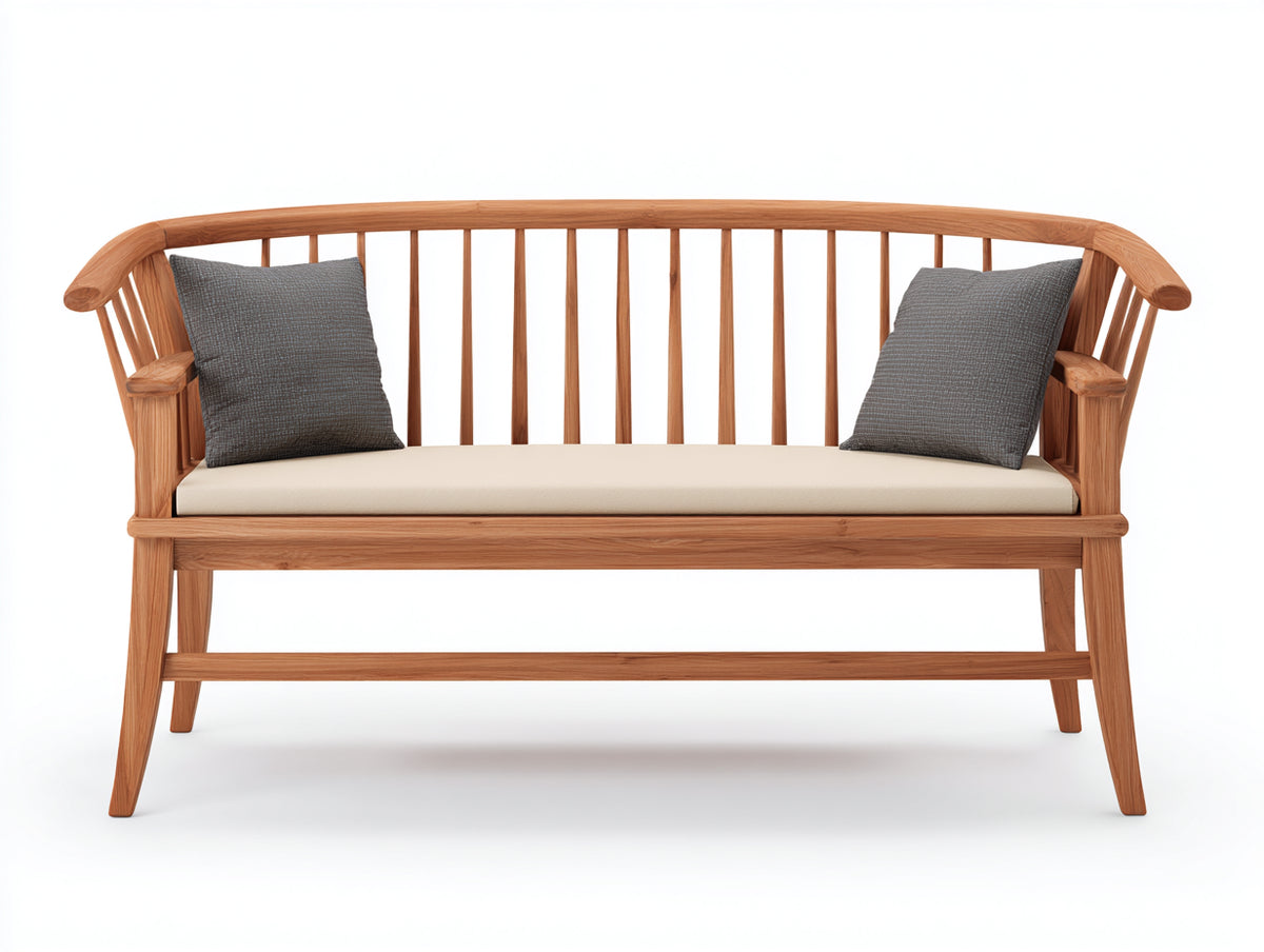 Banc de jardin - Bois-Tissu - 175 x 67 x 95 cm - Bois naturel-Crème - Style contemporain à dossier courbé