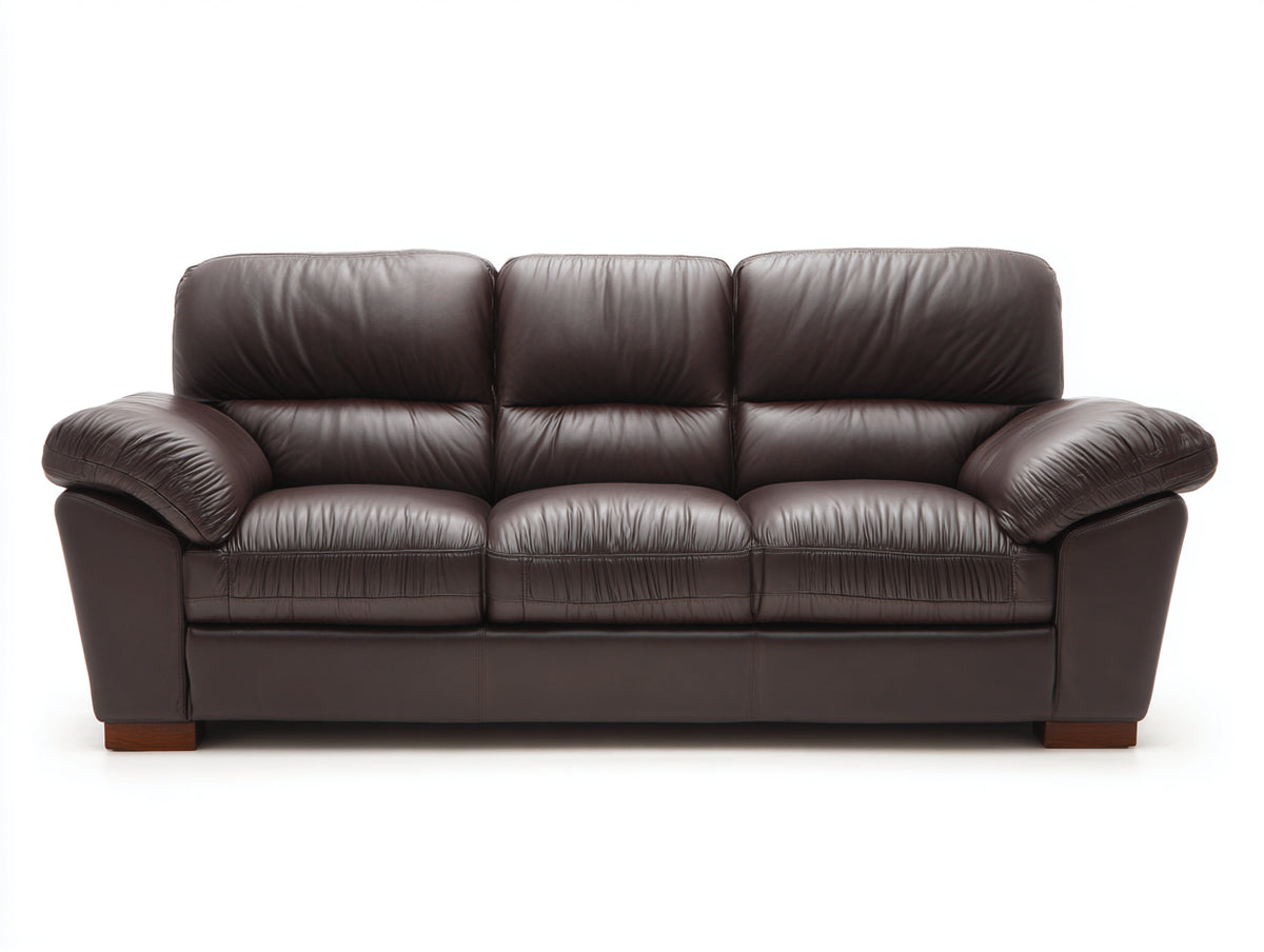 Canapé 3 places - Cuir - 214 x 98 x 96 cm - Marron chocolat - Style contemporain