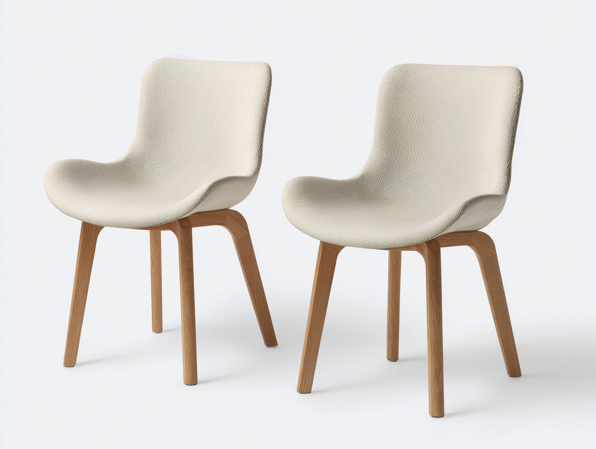 Chaise de salle à manger - Bois-Tissu - 52 x 56 x 84 cm - Écru-Bois naturel - Style scandinave moderne