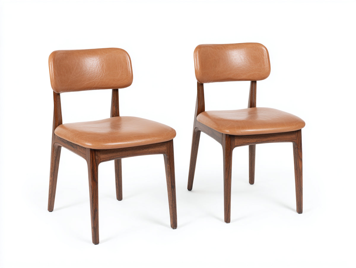 Chaise de salle à manger - Bois-Similicuir - 49 x 54 x 81 cm - Camel-Bois brun foncé - Style rétro contemporain