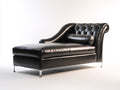 Chaise longue - cuir-métal - 185x82x91 cm - noir-argenté - style Chesterfield contemporain