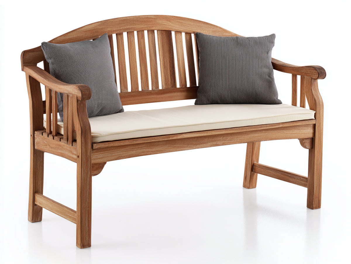 Banc de jardin - Bois-Tissu - 149 x 65 x 94 cm - Marron clair-Crème - Style classique à dossier cintré