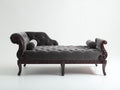 Chaise longue - velours-bois - 198x84x92 cm - gris anthracite-brun foncé - style classique sculpté