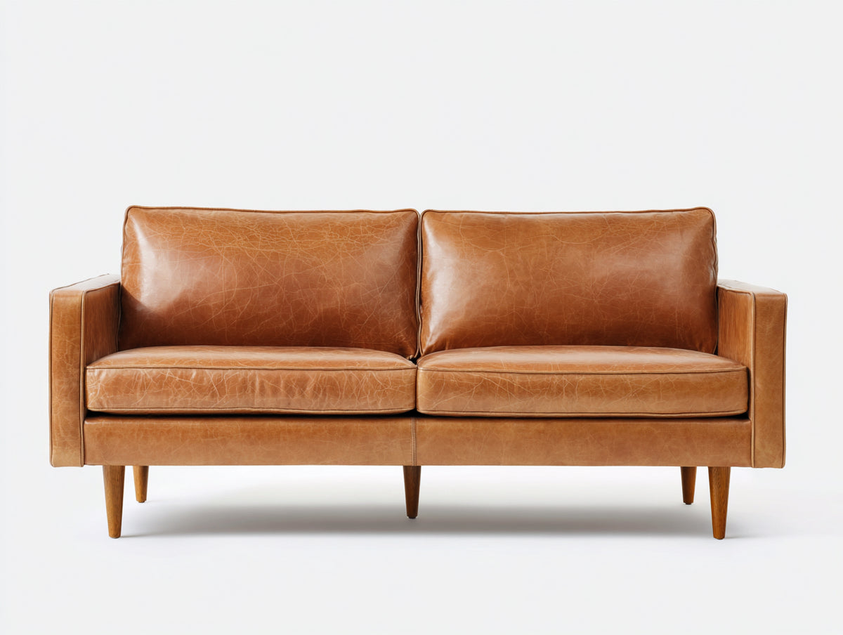 Canapé 2 places - cuir - 184x84x79 cm - cognac doré - style minimaliste mid-century