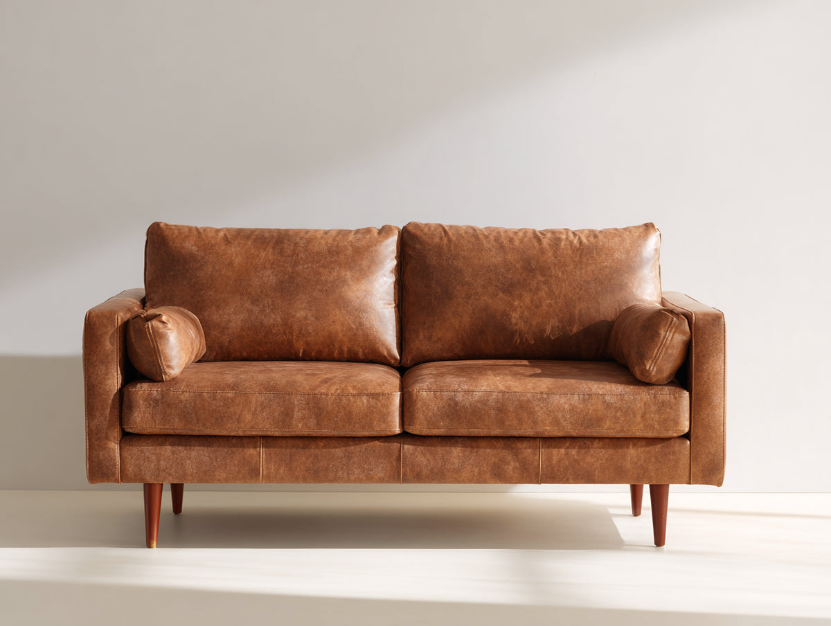 Canapé 2 places - cuir - 179x88x81 cm - brun camel - style moderne