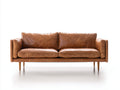 Canapé 2 places - cuir - 187x86x80 cm - caramel vieilli - style vintage mid-century