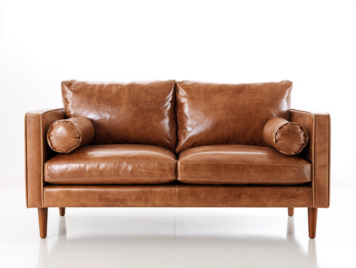 Canapé 2 places - cuir - 183x87x82 cm - cognac - style moderne mid-century