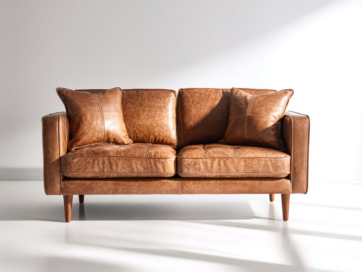 Canapé 2 places - cuir - 181x89x80 cm - caramel vieilli - style vintage moderne