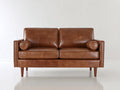 Canapé 2 places - cuir - 178x86x82 cm - brun cognac - style moderne mid-century