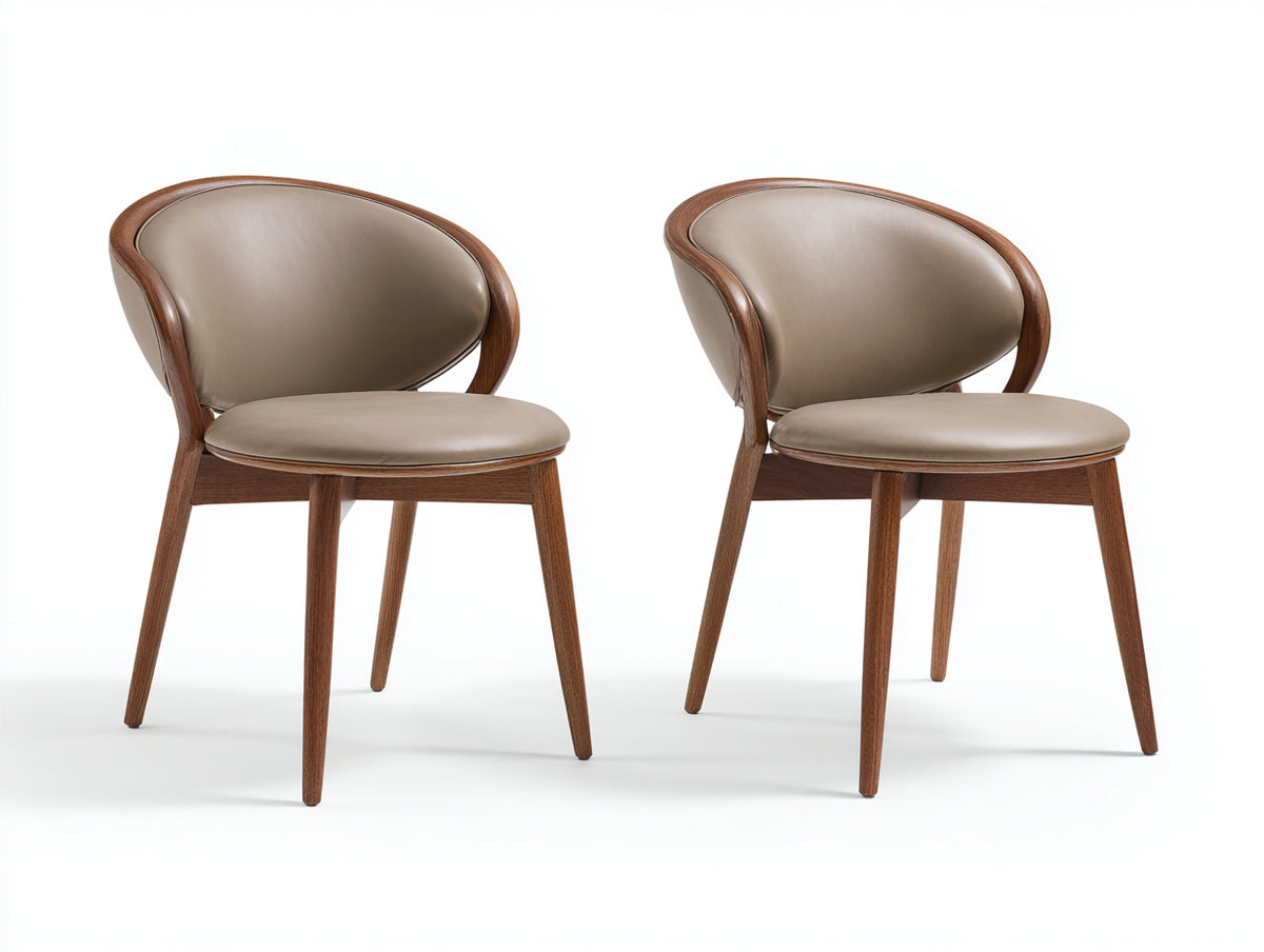 Chaise de salle à manger - Bois-Similicuir - 58x57x79 cm - Taupe-Bois noyer - Mid-century moderne