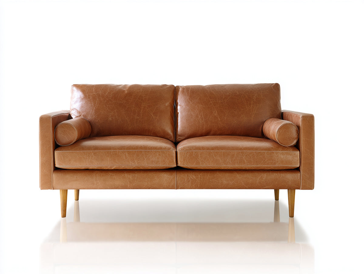 Canapé 2 places - cuir - 175x87x83 cm - camel clair - style rétro moderne