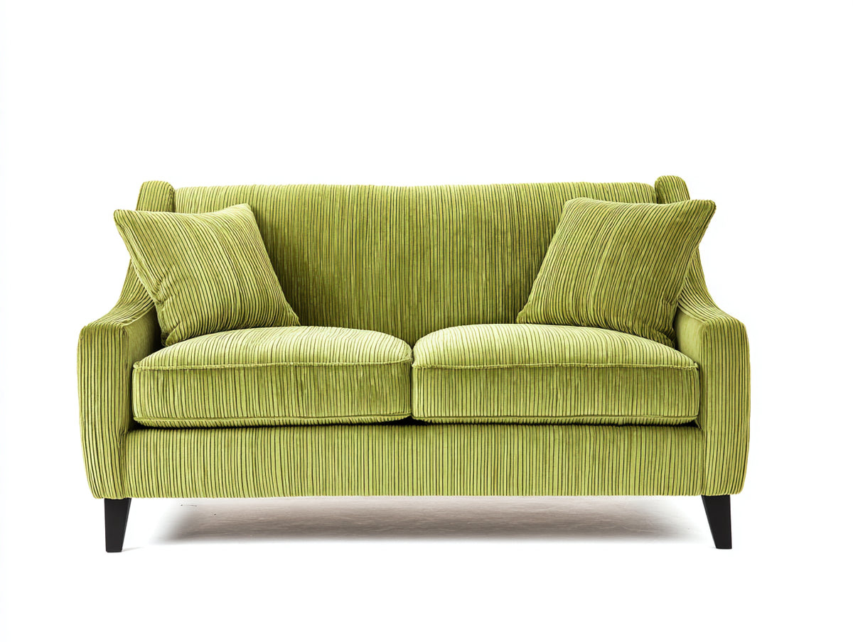 Canapé 2 places - velours côtelé - 171x88x85 cm - vert olive clair - style rétro contemporain