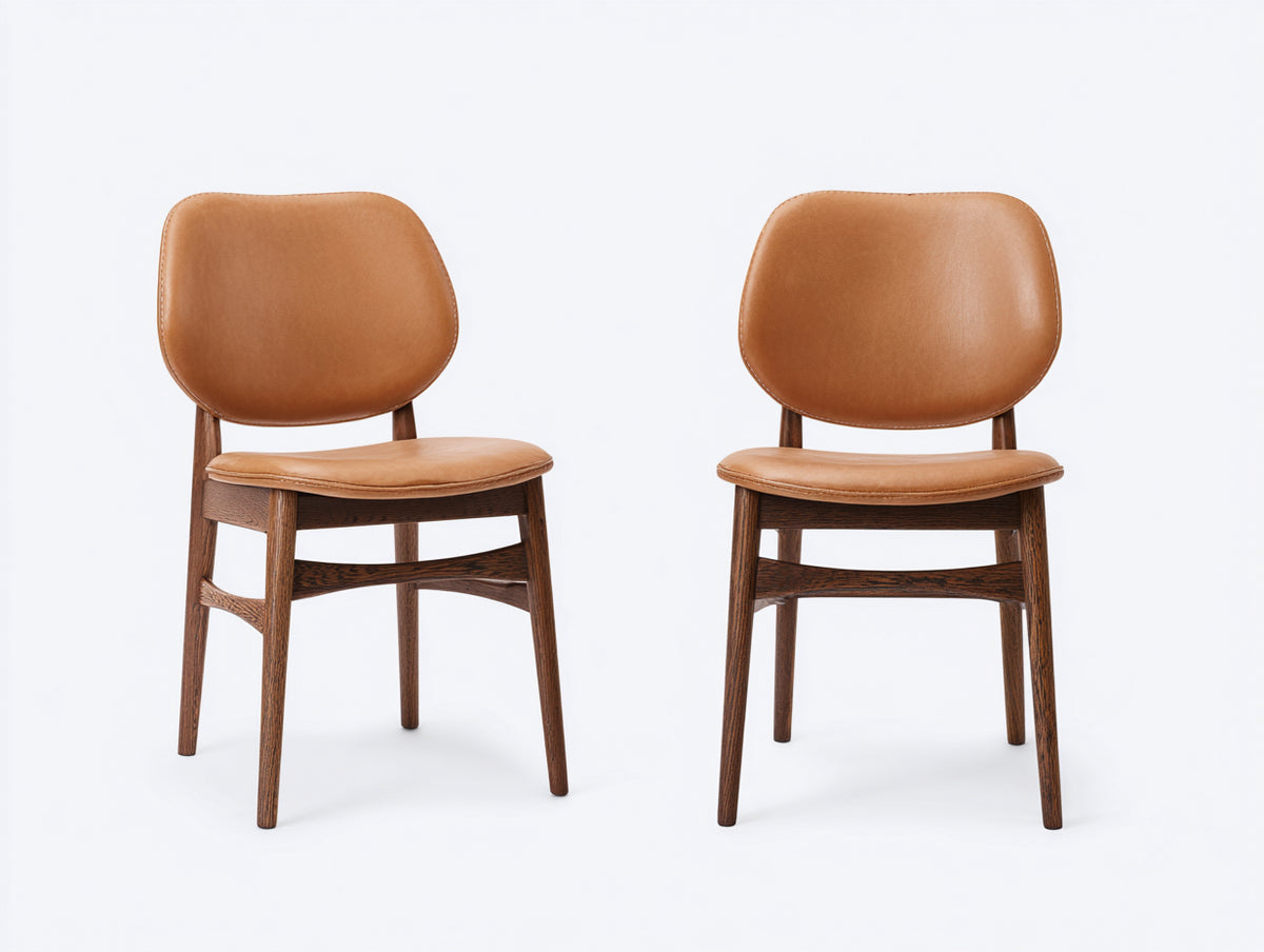 Chaise de salle à manger - Bois-Similicuir - 50 x 54 x 82 cm - Cognac-Bois brun foncé - Style moderne milieu du siècle